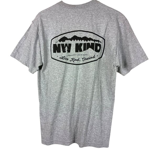 Mens Gray T-Shirt Spellout NW Kind Live Kind Unwind Size M Pacific NorthWest - Picture 1 of 5